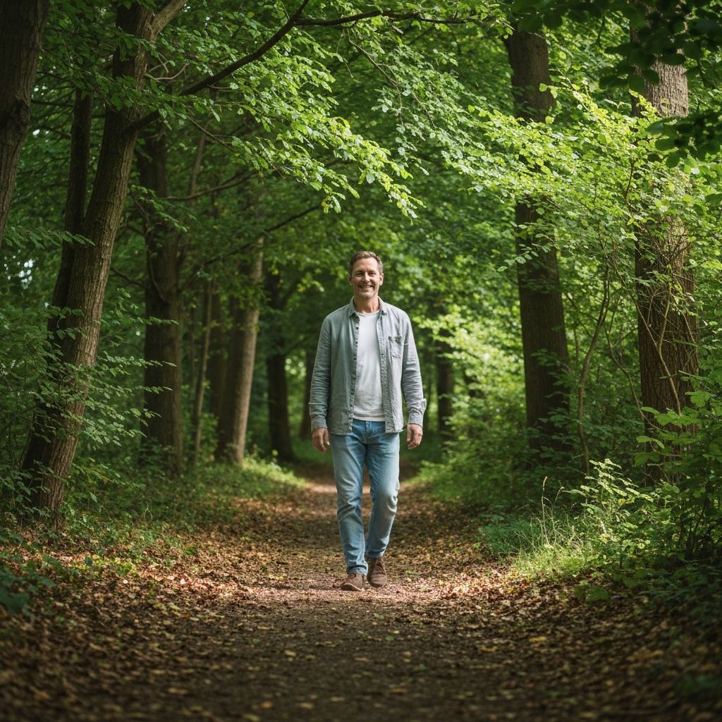 Person walking on peaceful woodland trail